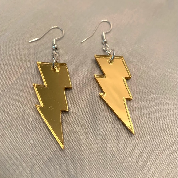 Gold Lightning Bolt Earrings, Medium - Picture 2 of 4